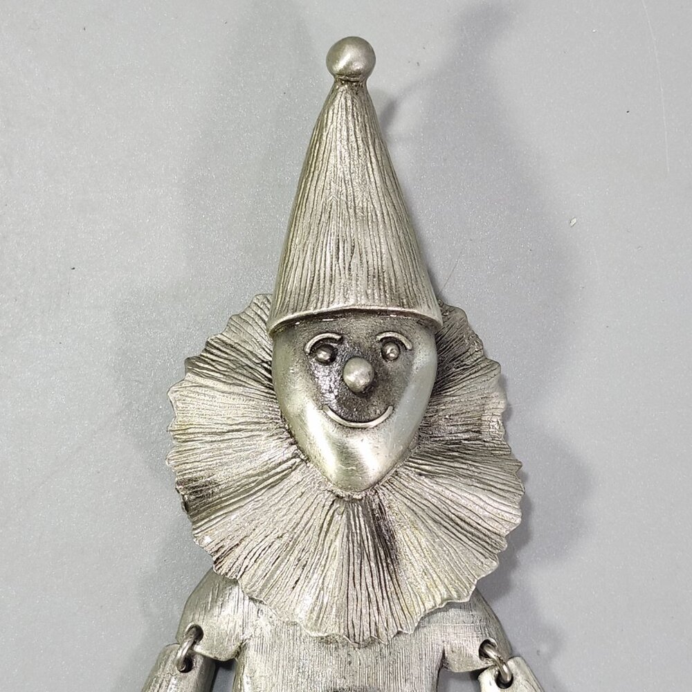 Pewter Circus Clown Articulated Jester Necklace Charm Statement Fashion Jewelry - Picture 3 of 11